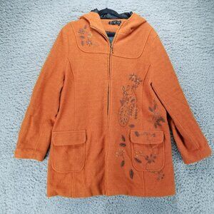 Chaska Jacket Womens Large Orange 100% Wool Long Sleeve Full Zip Hooded